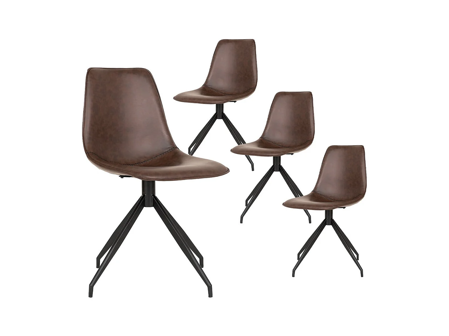 GOOP - Lot de 4 Chaises Pivotantes Simili Cuir Marron