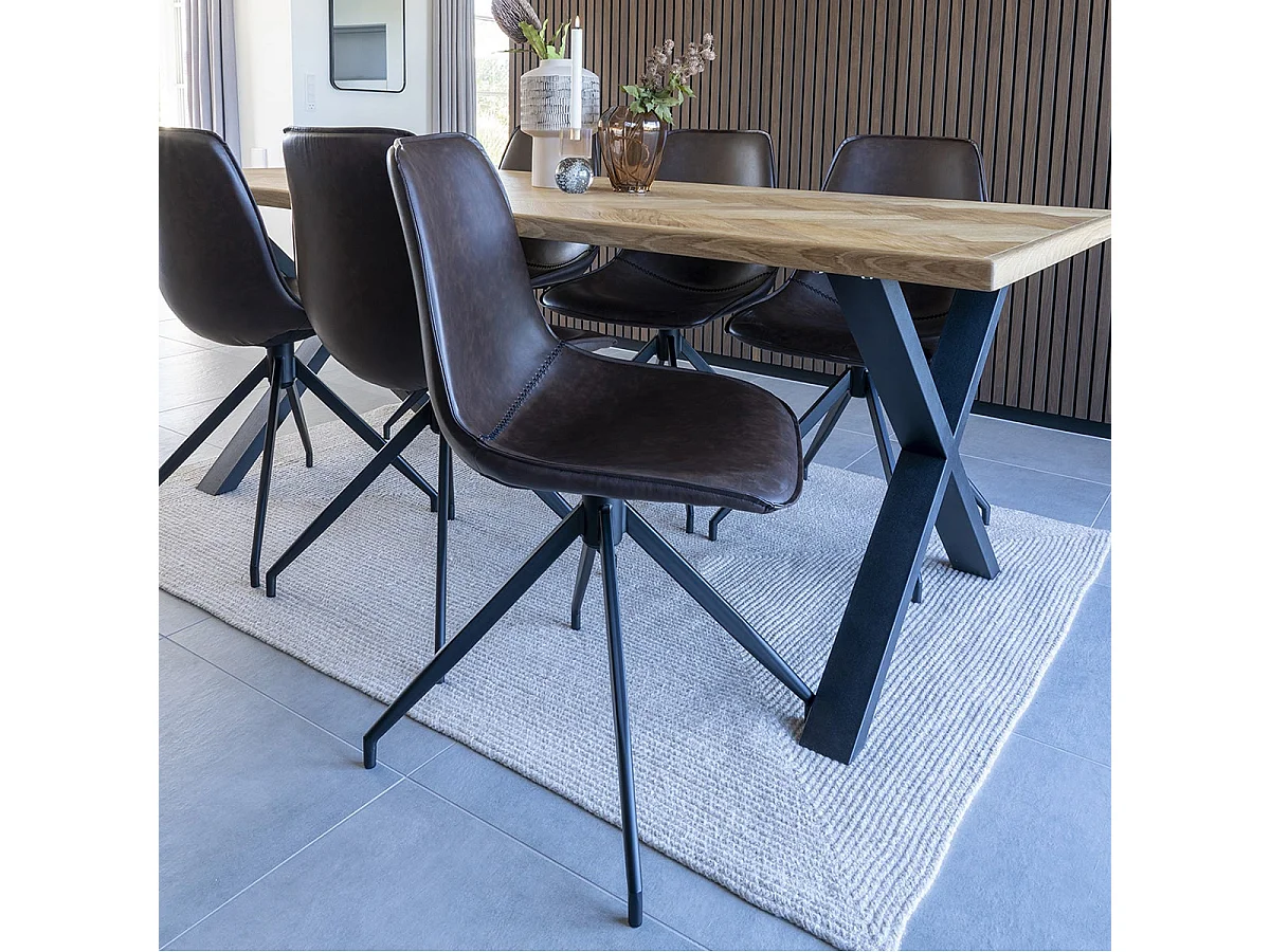 GOOP - Lot de 4 Chaises Pivotantes Simili Cuir Marron