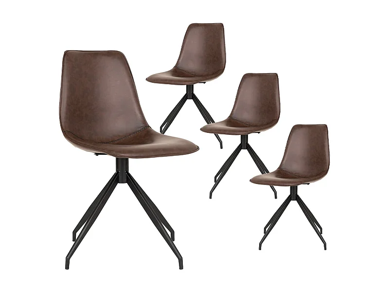 GOOP - Lot de 4 Chaises Pivotantes Simili Cuir Marron
