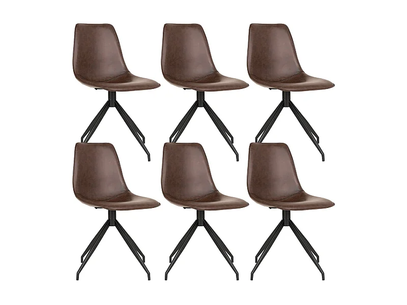 GOOP - Lot de 6 Chaises Pivotantes Simili Cuir Marron