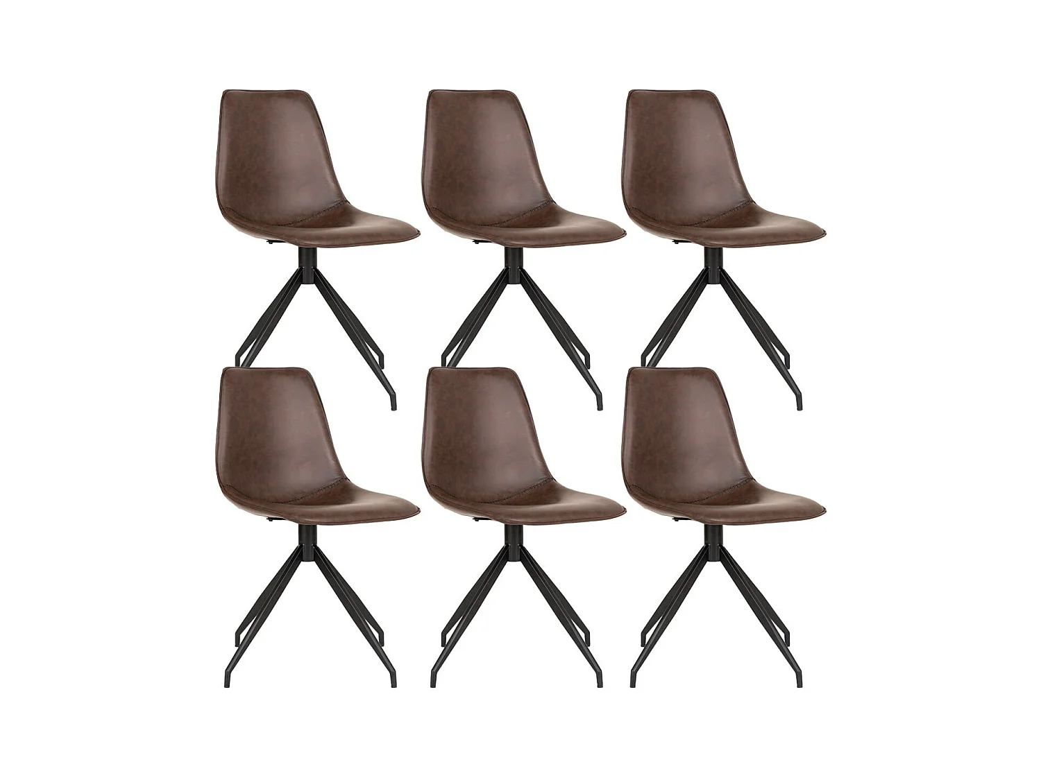 GOOP - Lot de 6 Chaises Pivotantes Simili Cuir Marron
