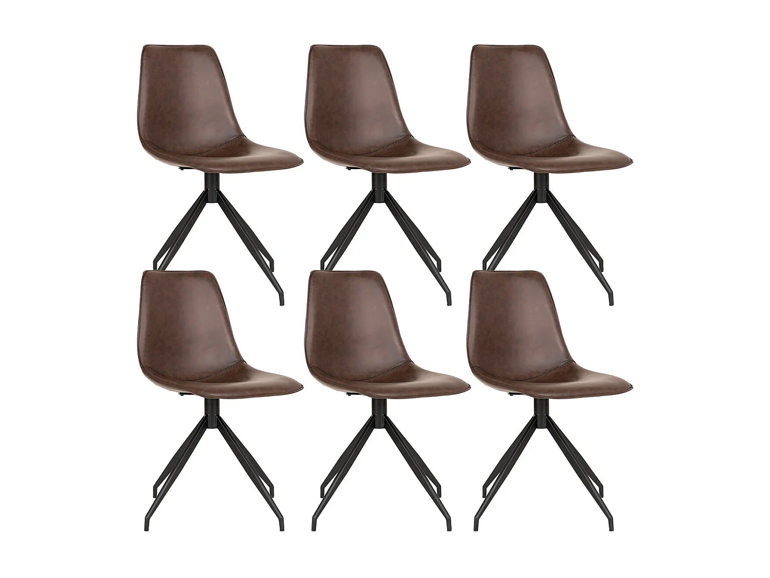 GOOP - Lot de 6 Chaises Pivotantes Simili Cuir Marron