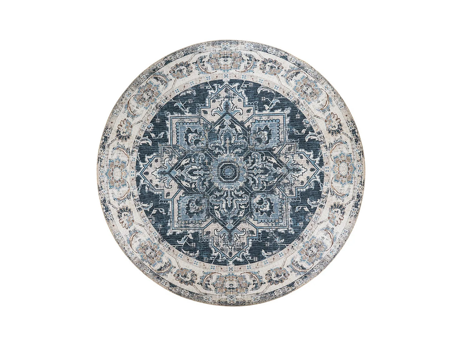 COLABA - Tapis Rond Ø200cm avec Motifs Bleus