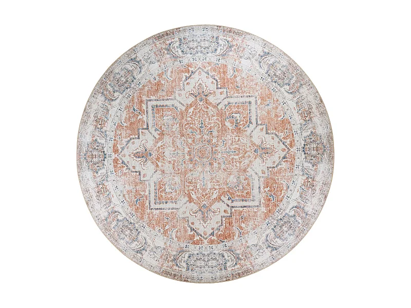 COLABA - Tapis Rond Ø200cm avec Motifs Orange et Bleu