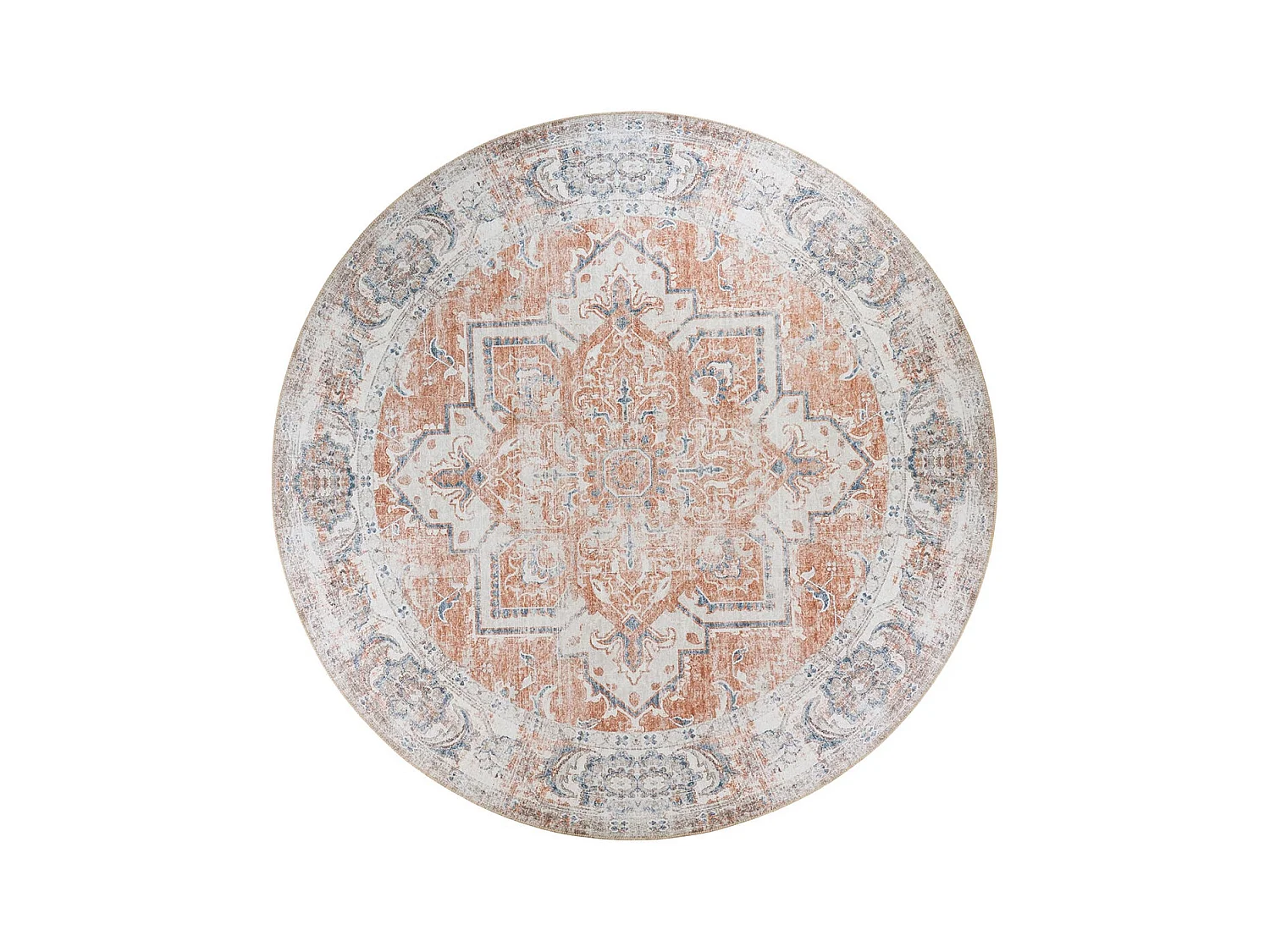 COLABA - Tapis Rond Ø200cm avec Motifs Orange et Bleu