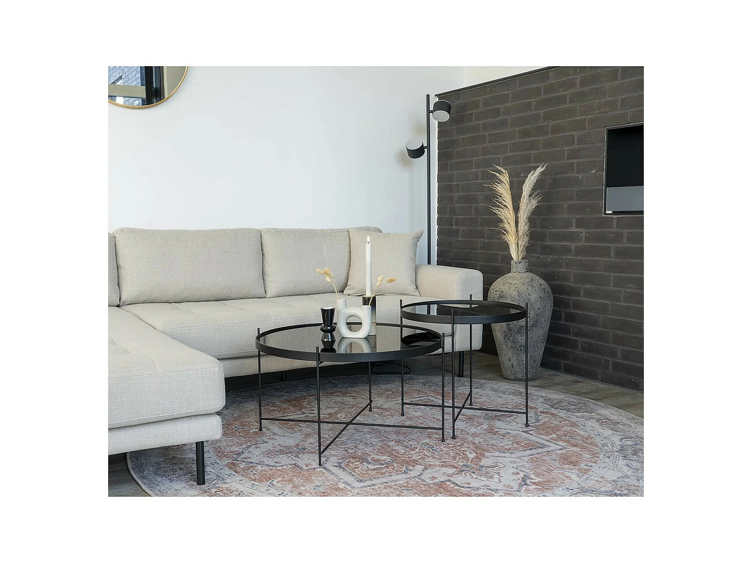 COLABA - Tapis Rond Ø200cm avec Motifs Orange et Bleu