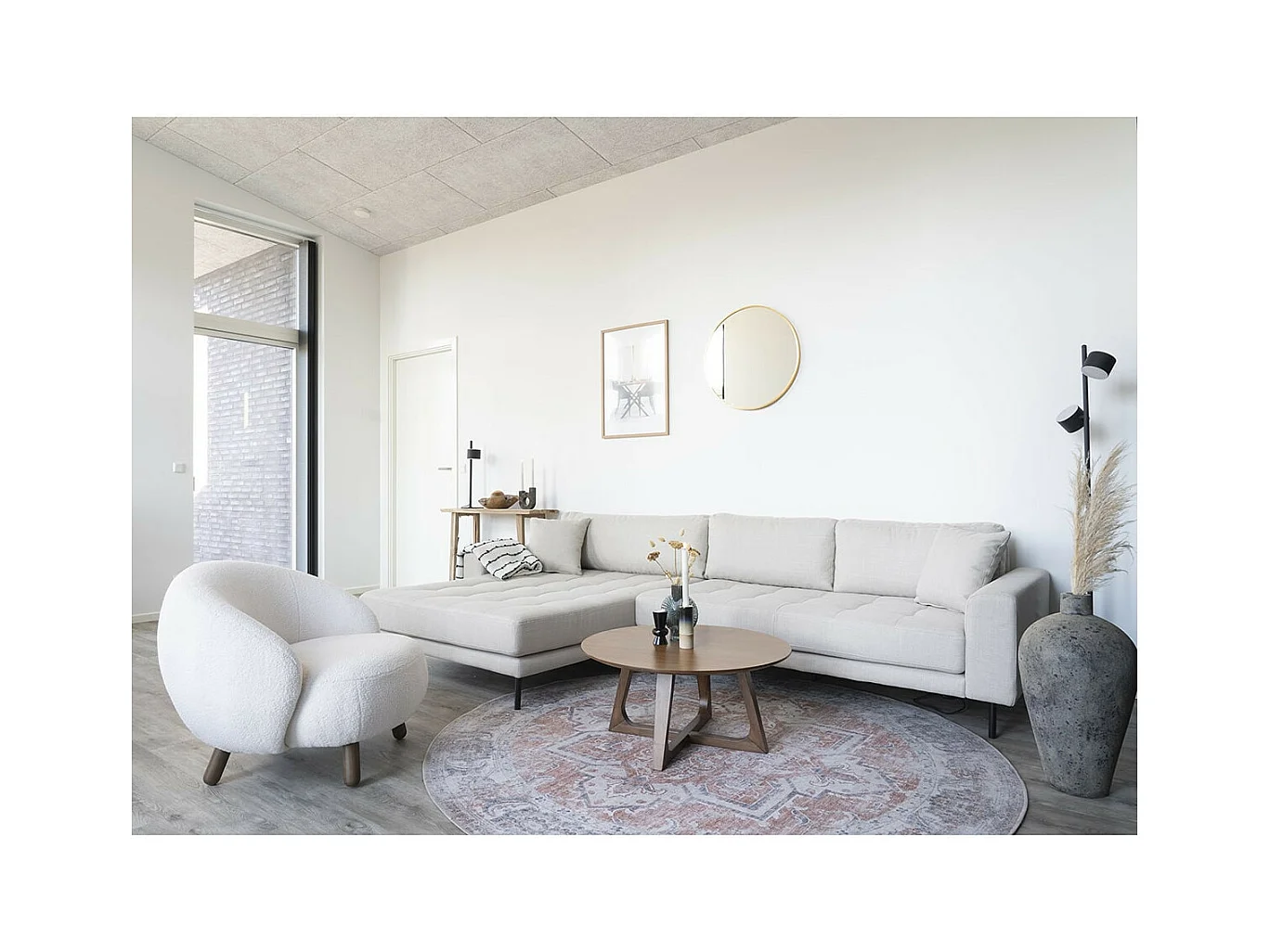 COLABA - Tapis Rond Ø200cm avec Motifs Orange et Bleu