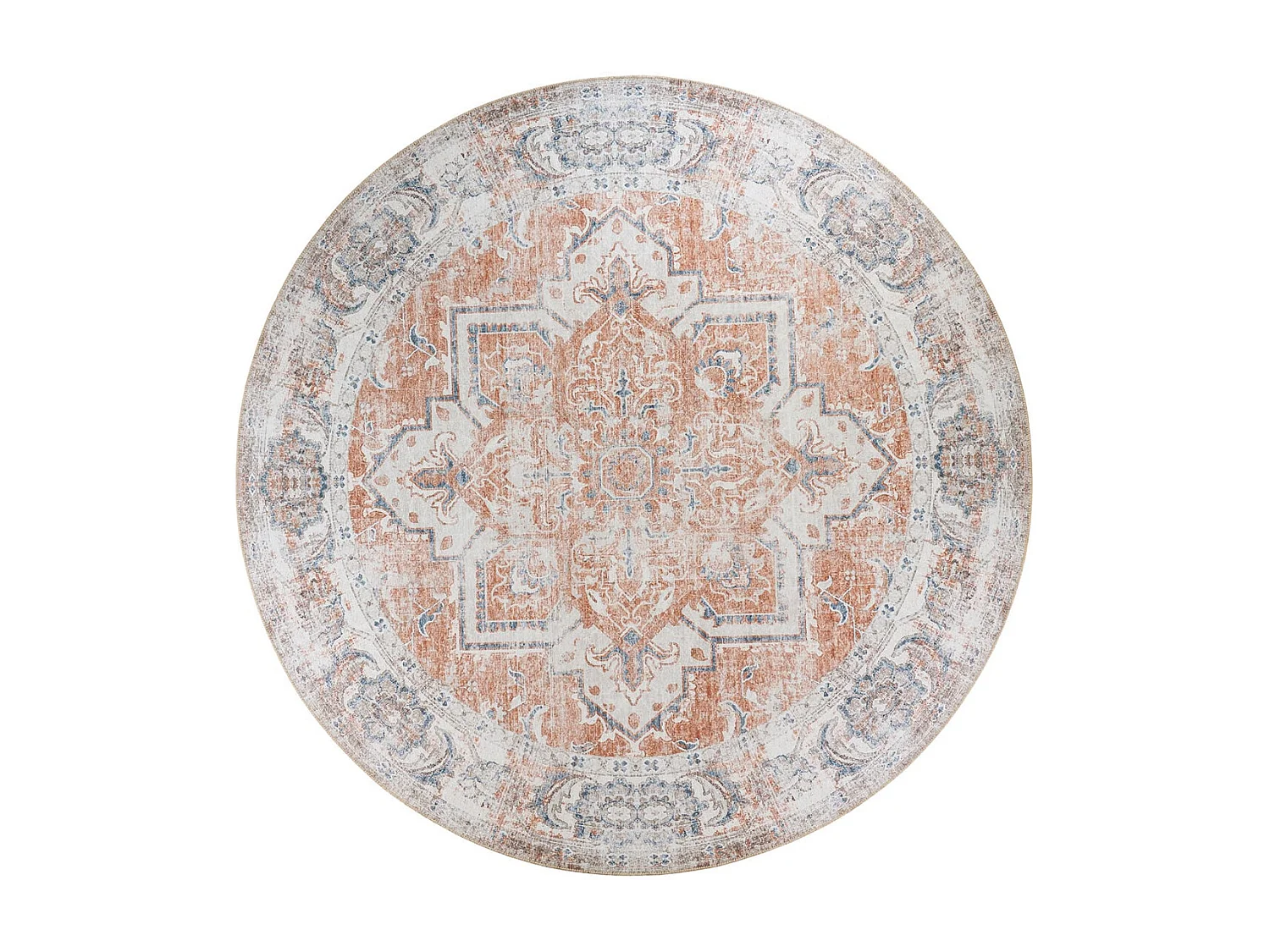 COLABA - Tapis Rond Ø200cm avec Motifs Orange et Bleu