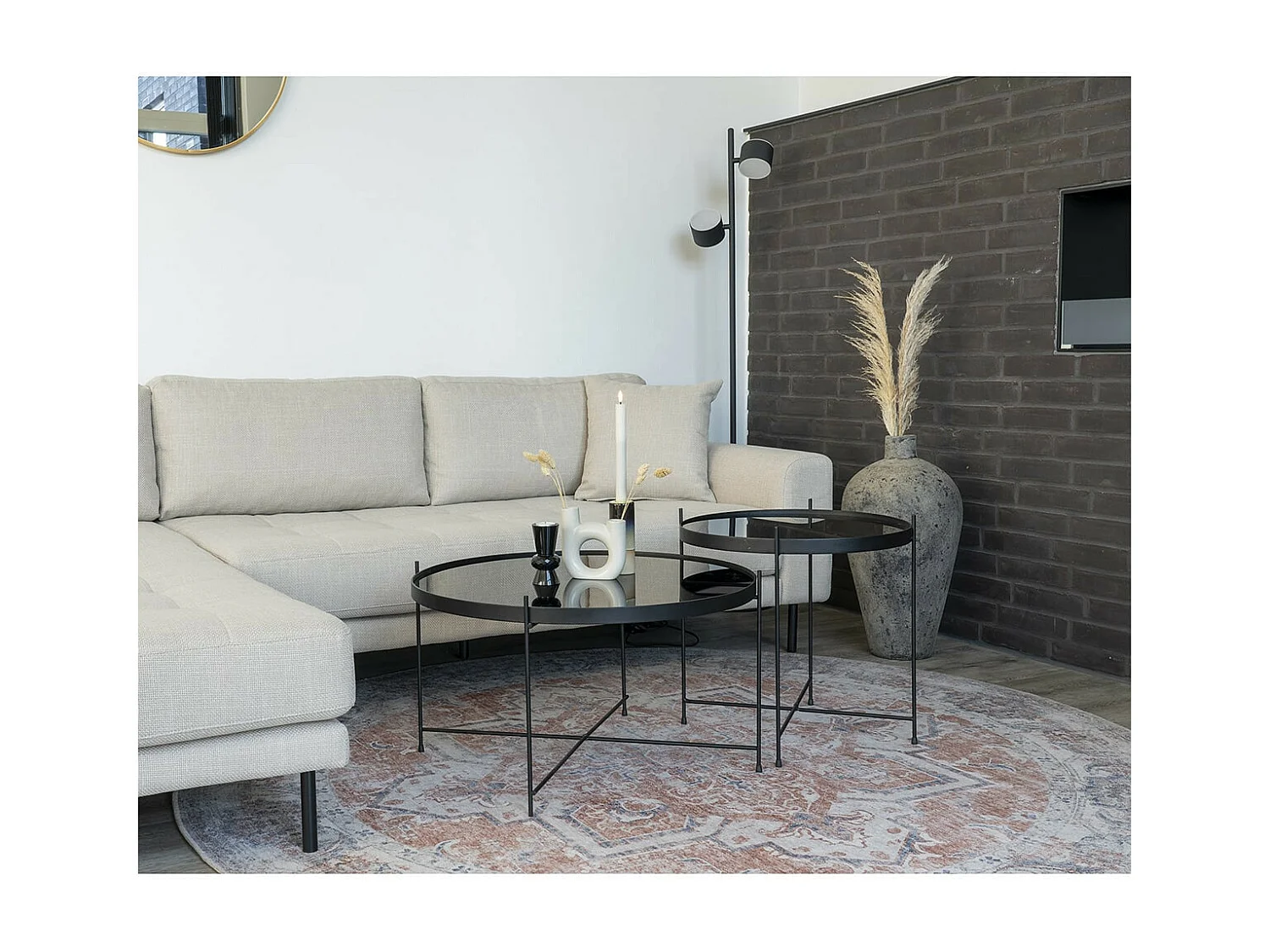 COLABA - Tapis Rond Ø200cm avec Motifs Orange et Bleu