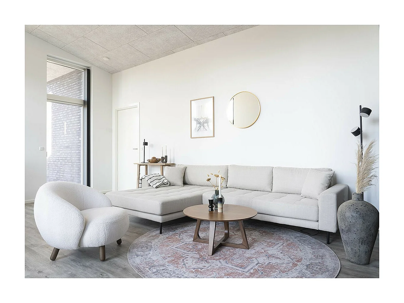 COLABA - Tapis Rond Ø200cm avec Motifs Orange et Bleu