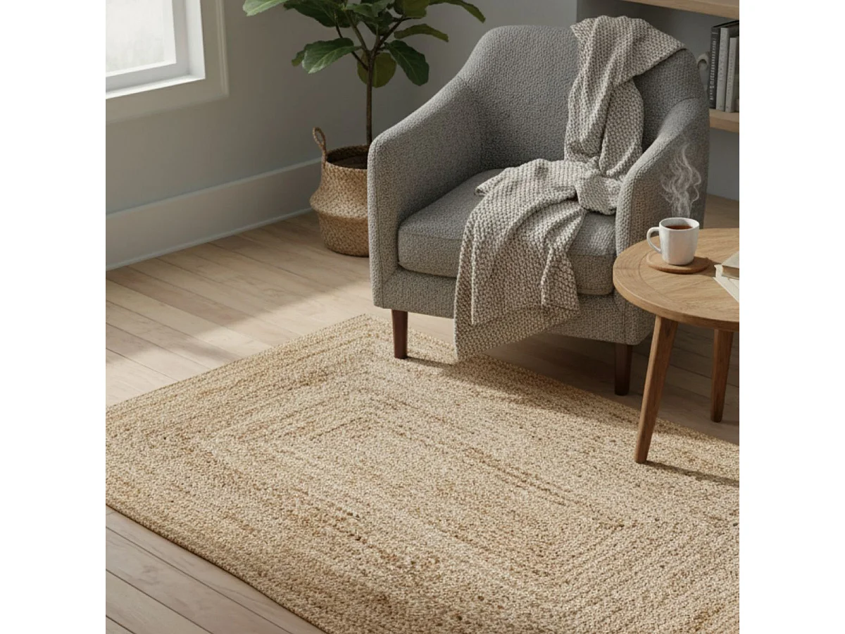 THANE - Tapis 90x60cm en Fibre de Jute Tressé Naturel