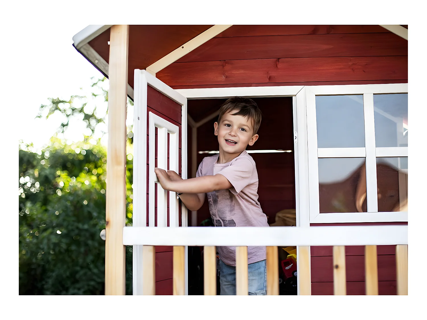 Maisonnette en bois pour enfants Loft 350 Rouge - Exit Toys