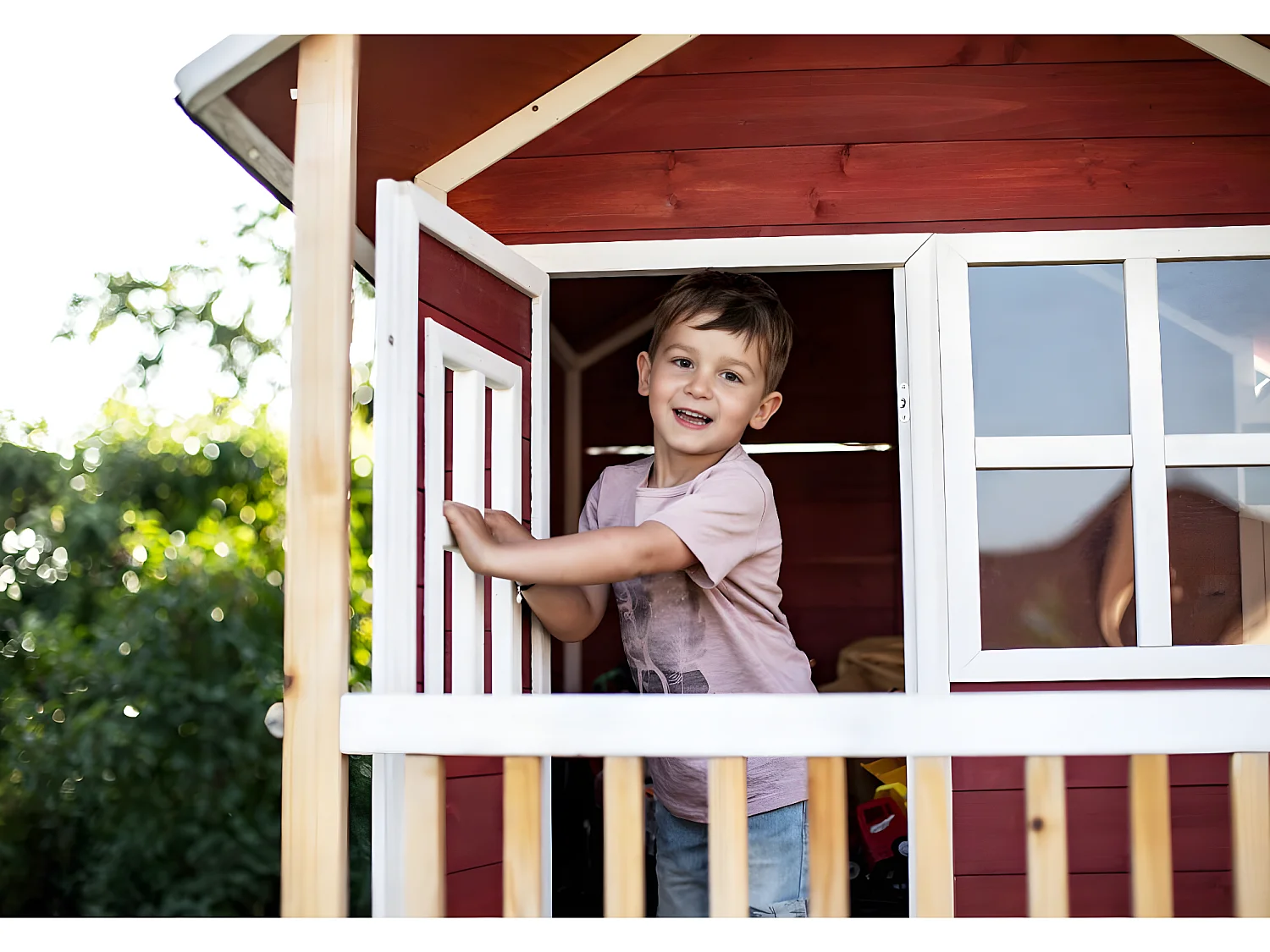 Maisonnette en bois pour enfants Loft 350 Rouge - Exit Toys