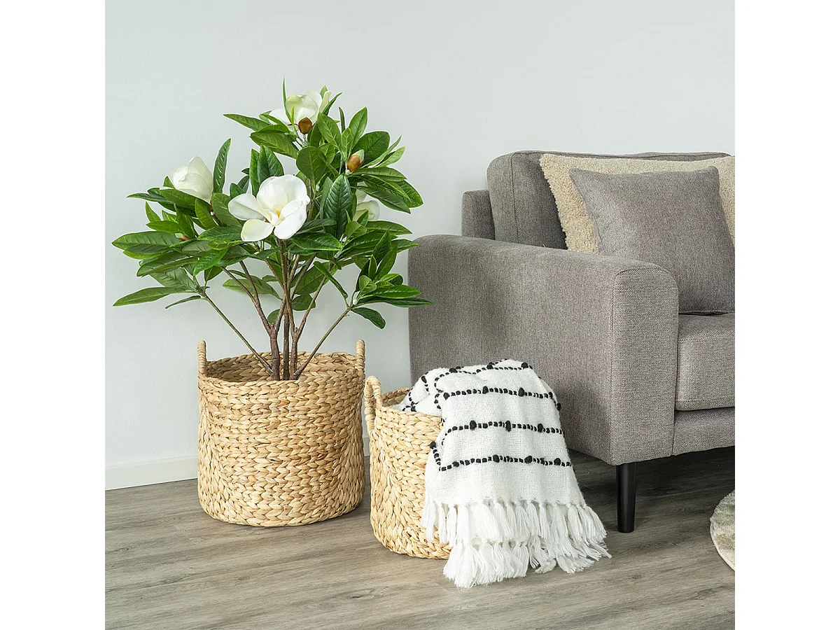 MIKAIL - Lot de 2 Panières Rondes en Jacinthe d'Eau