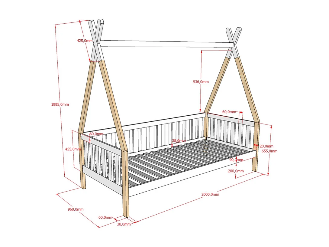 Letto Tipi con box estraibile e cornice