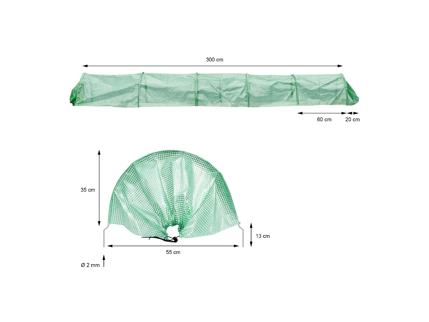 Invernadero túnel jardín cubierta vegetal verduras frutas 300x55x35 cm ECD Germany