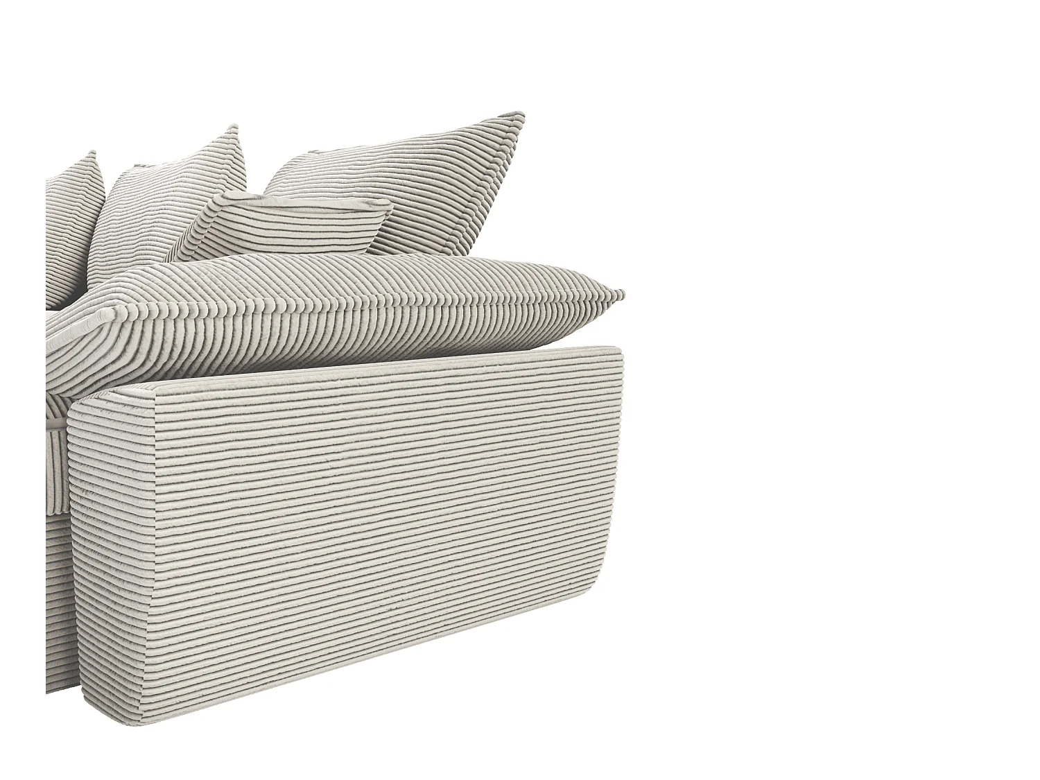 Sofá de canto direito convertível em veludo canelado cinzento-claro com espaço de arrumação - GUILLERMO II