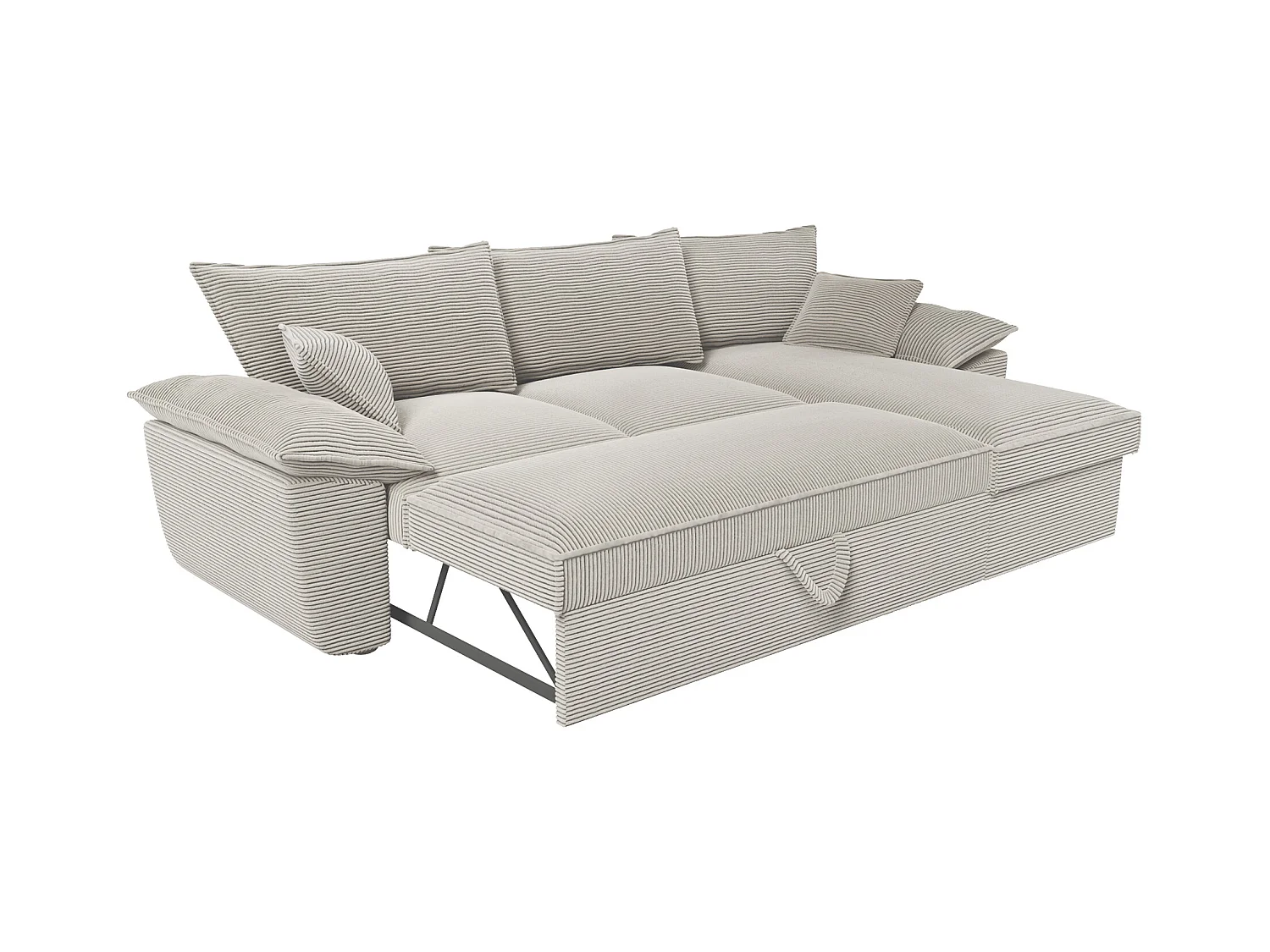 Sofá de canto direito convertível em veludo canelado cinzento-claro com espaço de arrumação - GUILLERMO II