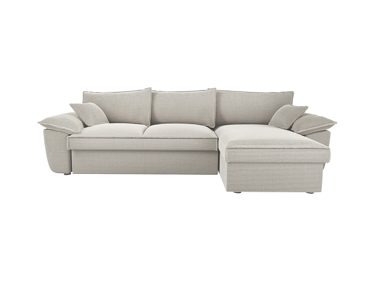 Sofá de canto direito convertível em veludo canelado cinzento-claro com espaço de arrumação - GUILLERMO II