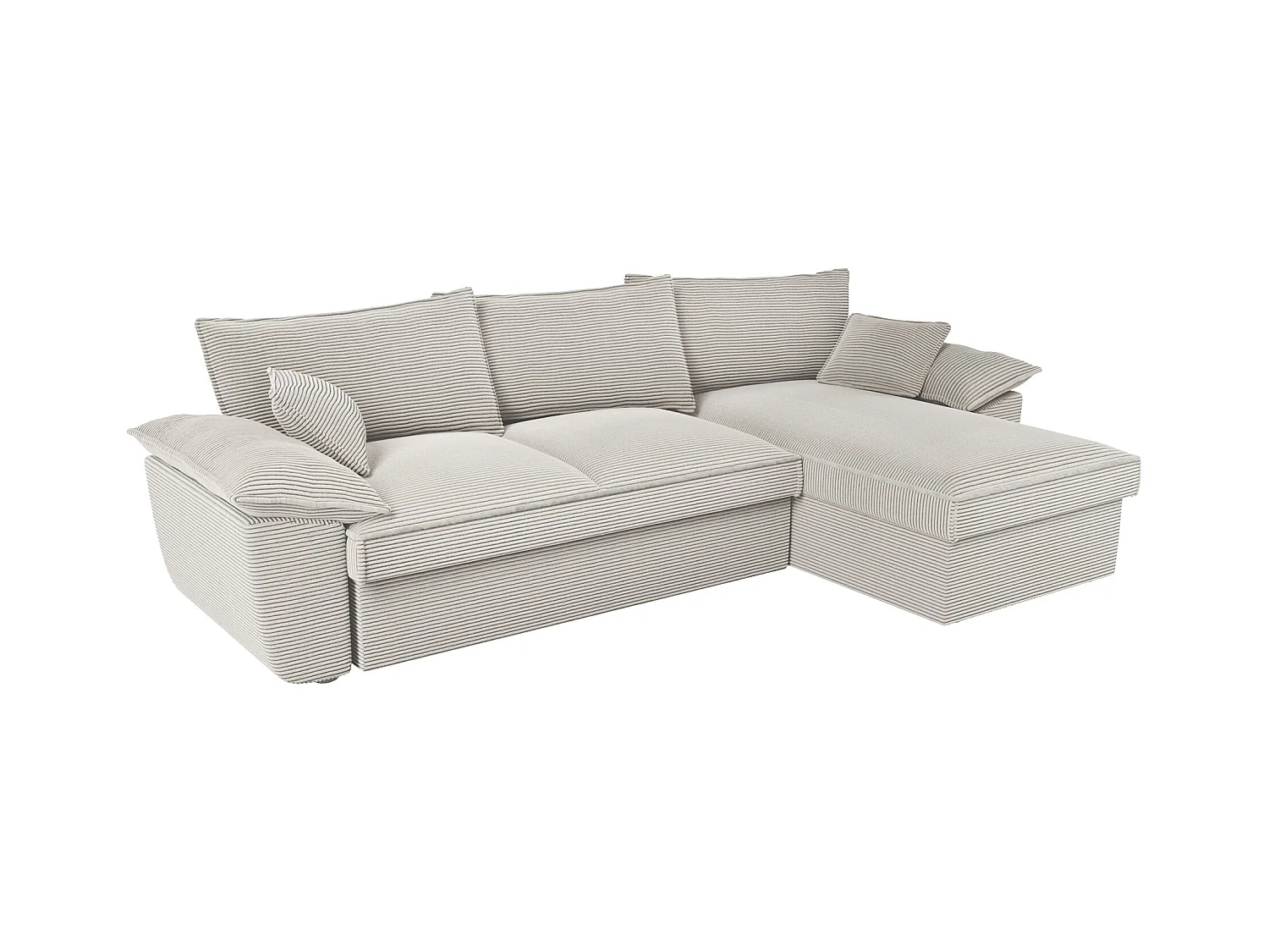 Sofá de canto direito convertível em veludo canelado cinzento-claro com espaço de arrumação - GUILLERMO II