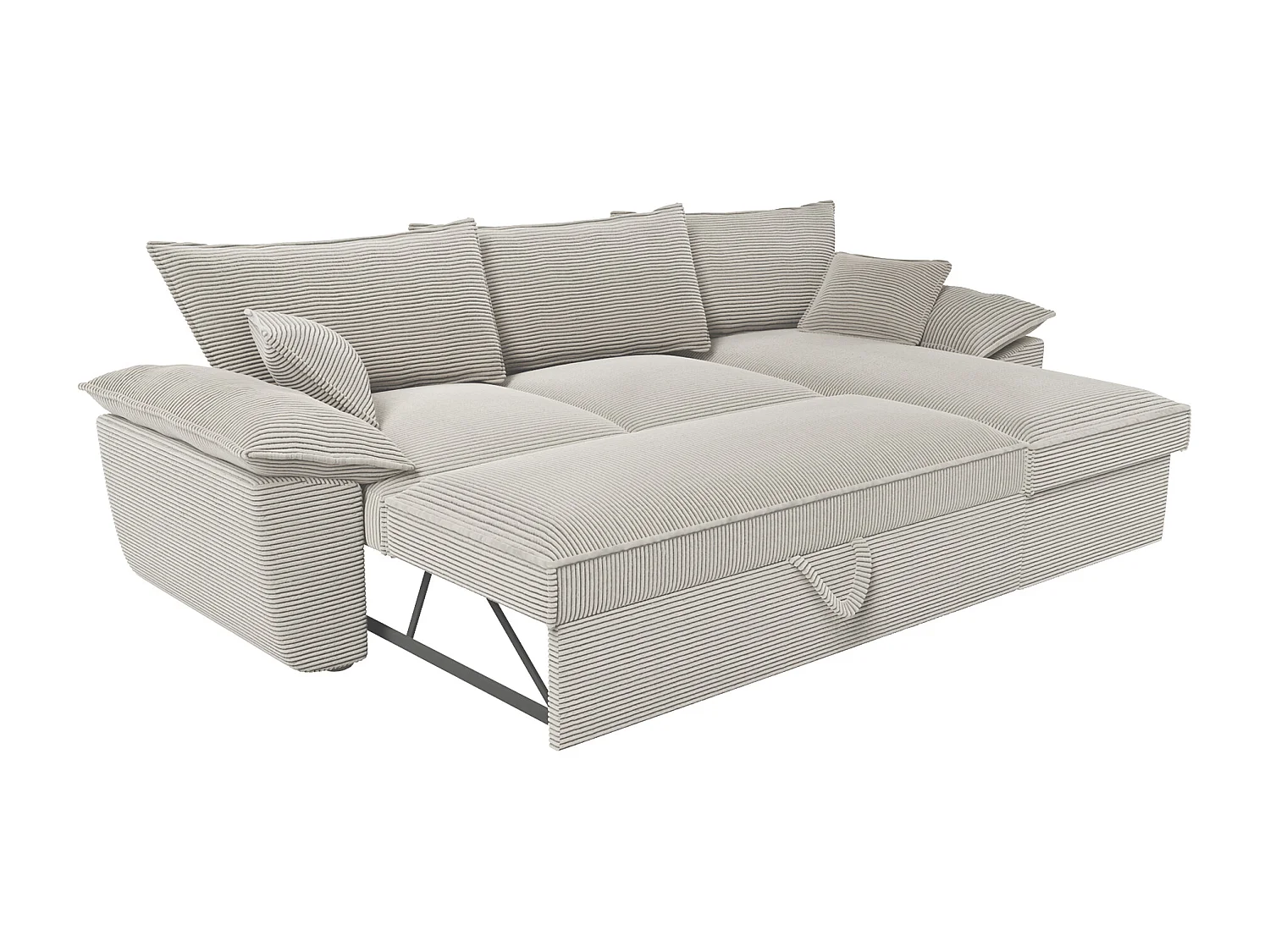 Canapé d'angle droit convertible en velours côtelé gris clair avec coffre de rangement GUILLERMO II