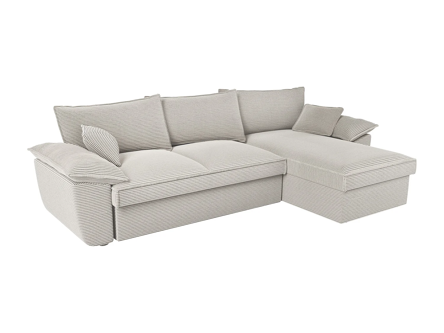 Canapé d'angle droit convertible en velours côtelé gris clair avec coffre de rangement GUILLERMO II