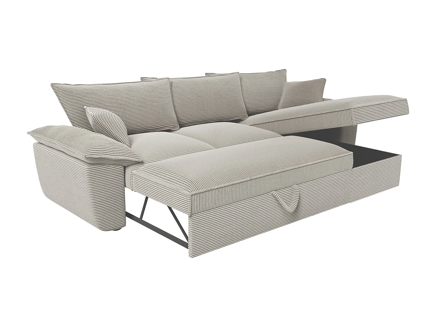 Canapé d'angle droit convertible en velours côtelé gris clair avec coffre de rangement GUILLERMO II