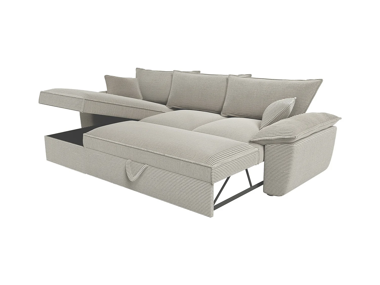 Canapé d'angle gauche convertible en velours côtelé gris clair avec coffre de rangement GUILLERMO II