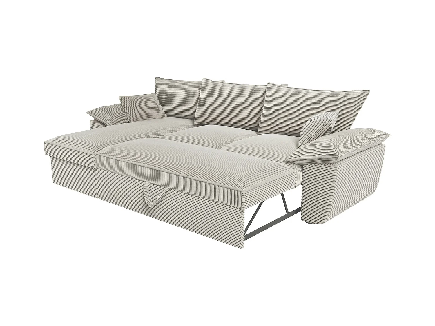 Canapé d'angle gauche convertible en velours côtelé gris clair avec coffre de rangement GUILLERMO II