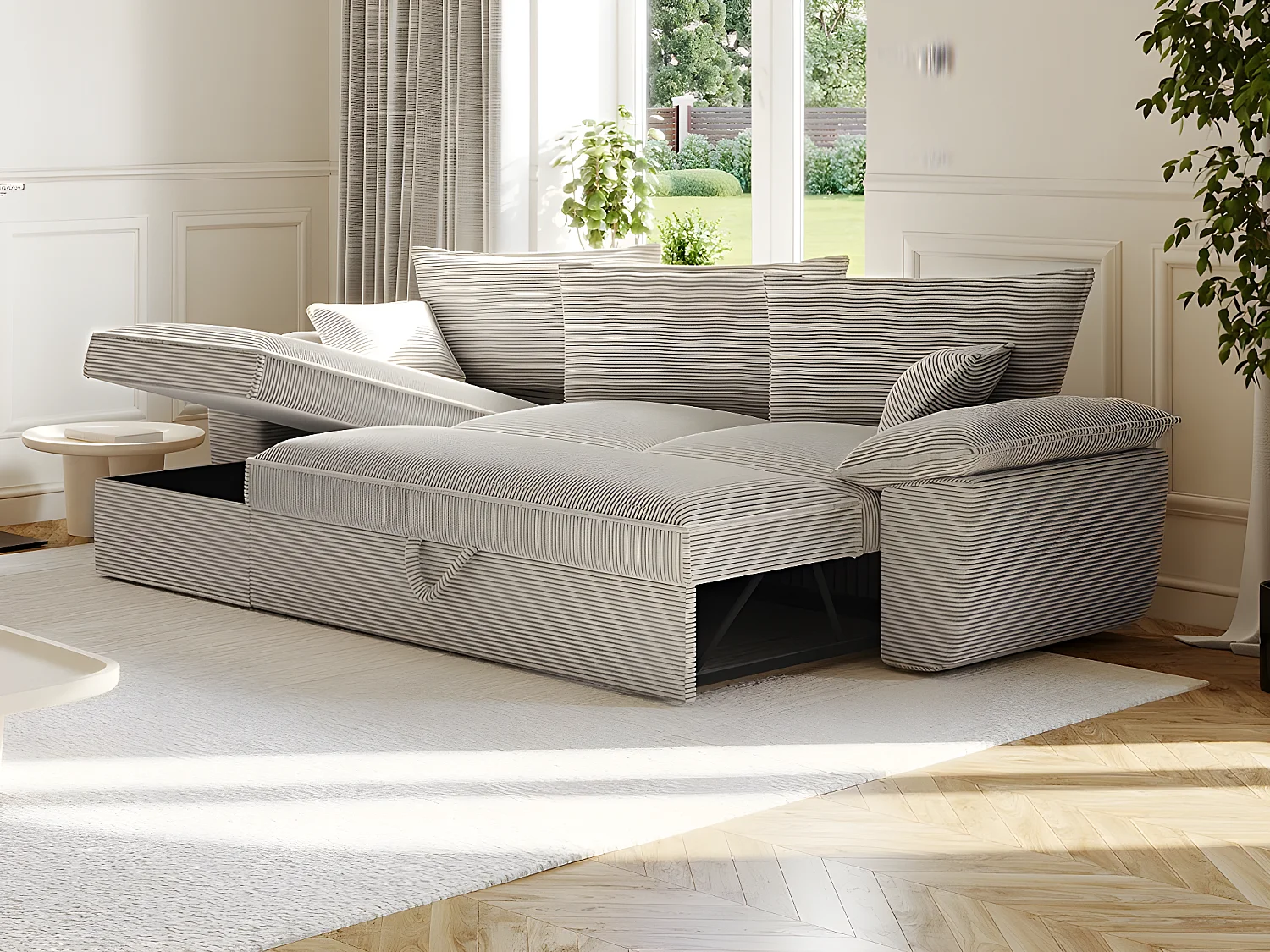 Hoekbank met hoek links met opbergruimte  - Lichtgrijze stof - GUILLERMO