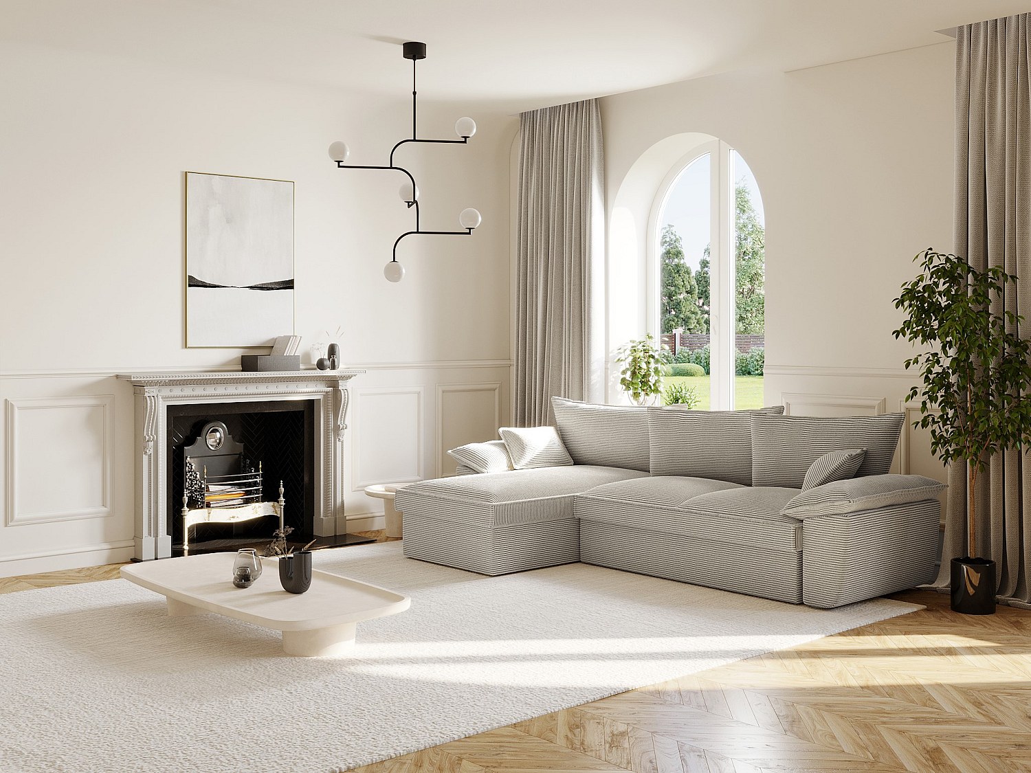 Ecksofa mit Schlaffunktion + Bettkasten - Ecke links - Cord - Hellgrau- GUI günstig online kaufen