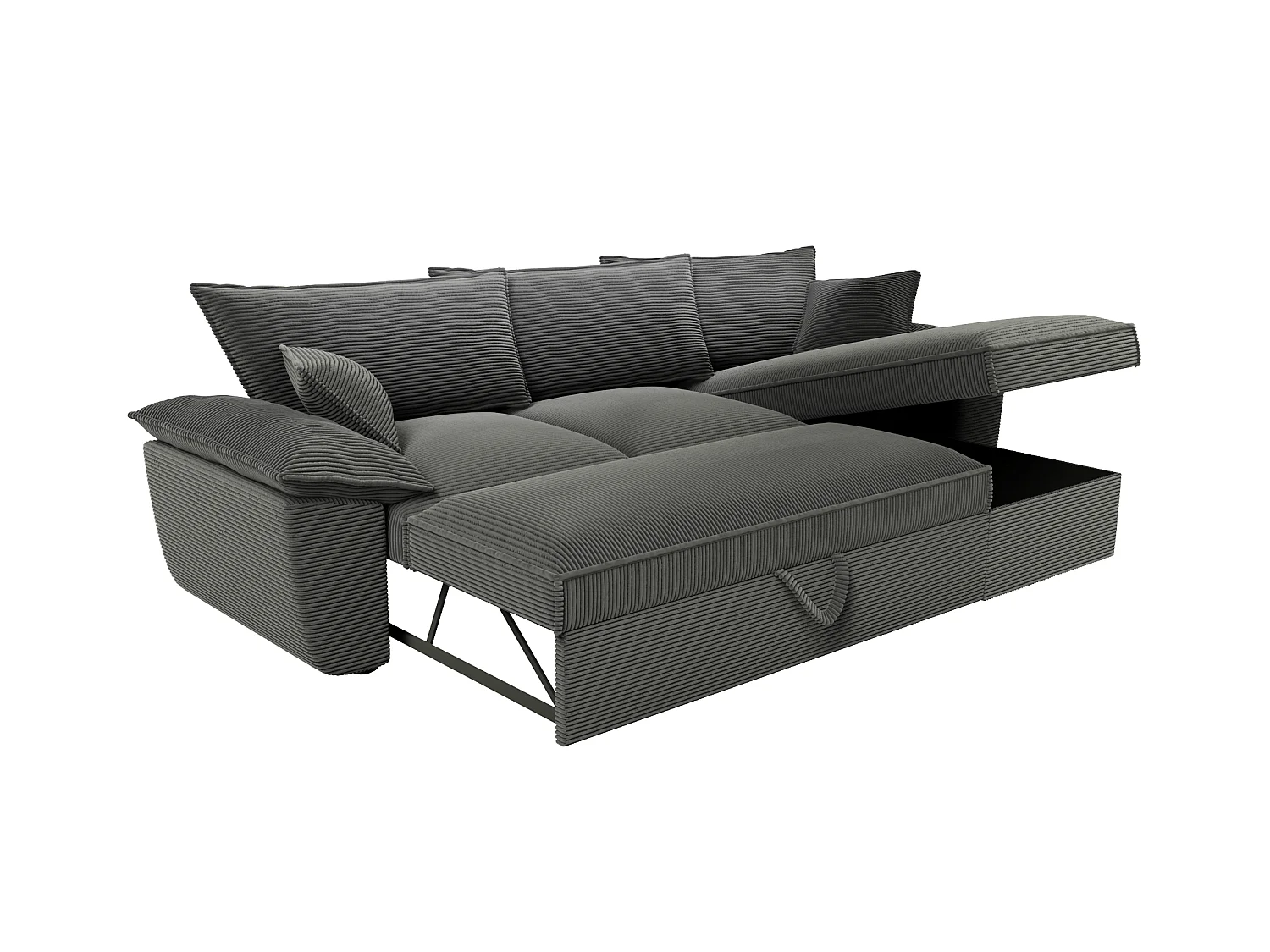 Divano letto con contenitore portaoggetti in Velluto a coste Antracite - Angolo a destra - GUILLERMO II