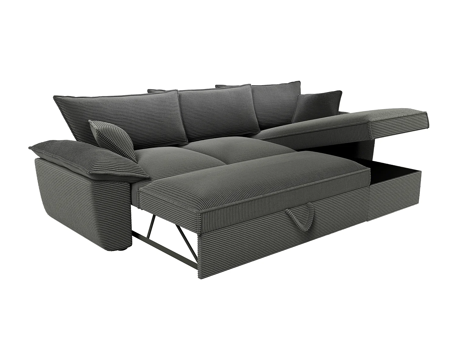 Ecksofa mit Schlaffunktion + Bettkasten - Ecke rechts - Cord - Dunkelgrau - GUILLERMO