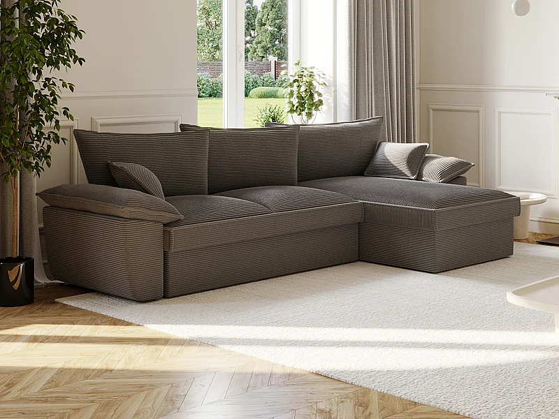 Sofá cama rinconera derecha en pana gris oscuro con arcón GUILLERMO II