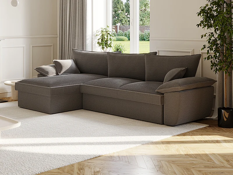 Hoekbank met hoek links met opbergruimte  - Donkergrijs ribfluweel - GUILLERMO