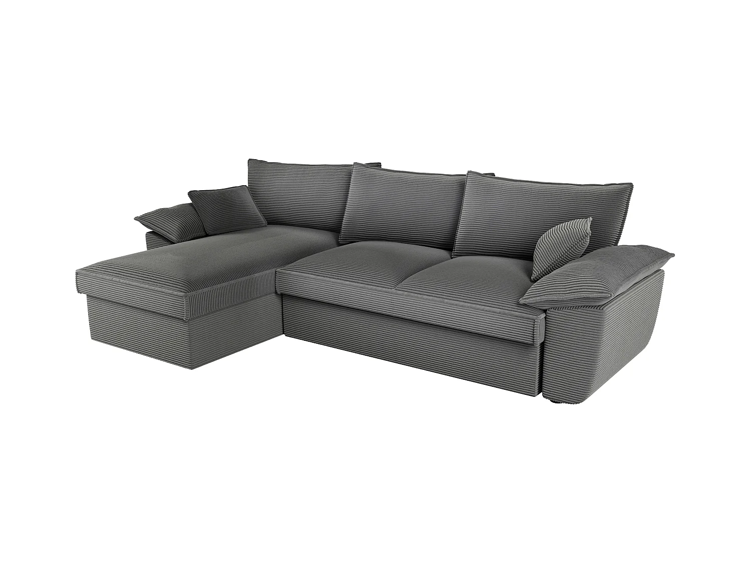 Sofá cama rinconera (ángulo izquierdo) terciopelo de canalé gris oscuro con arcón GUILLERMO II