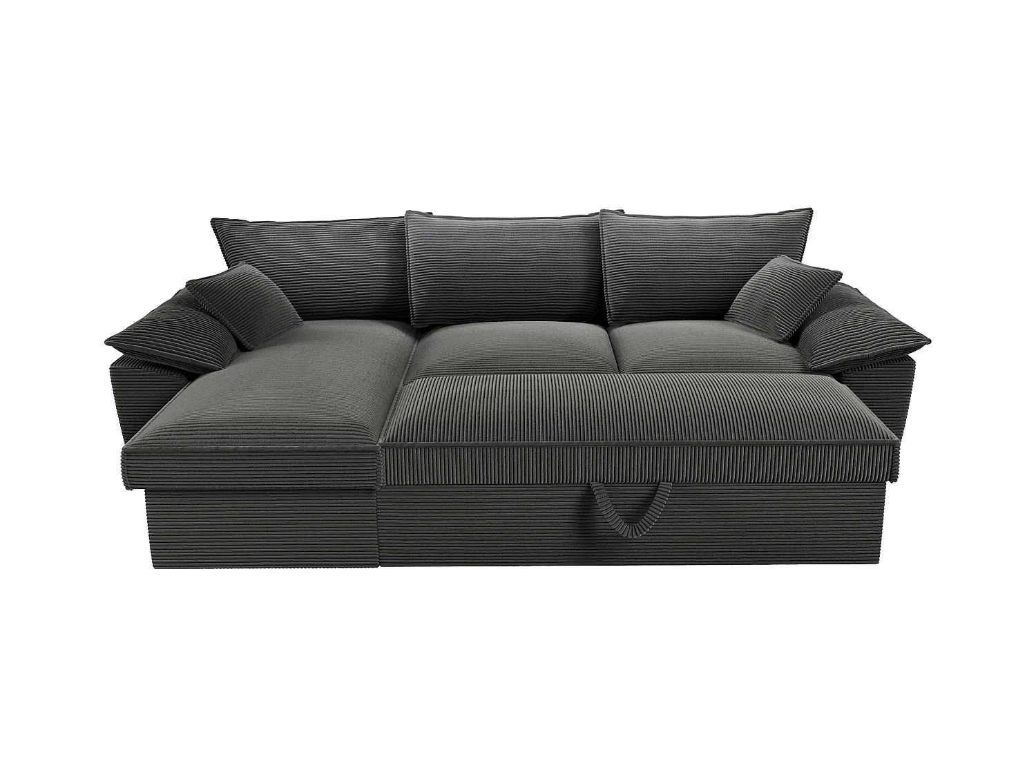 Canapé d'angle gauche convertible en velours côtelé gris foncé avec coffre de rangement GUILLERMO II