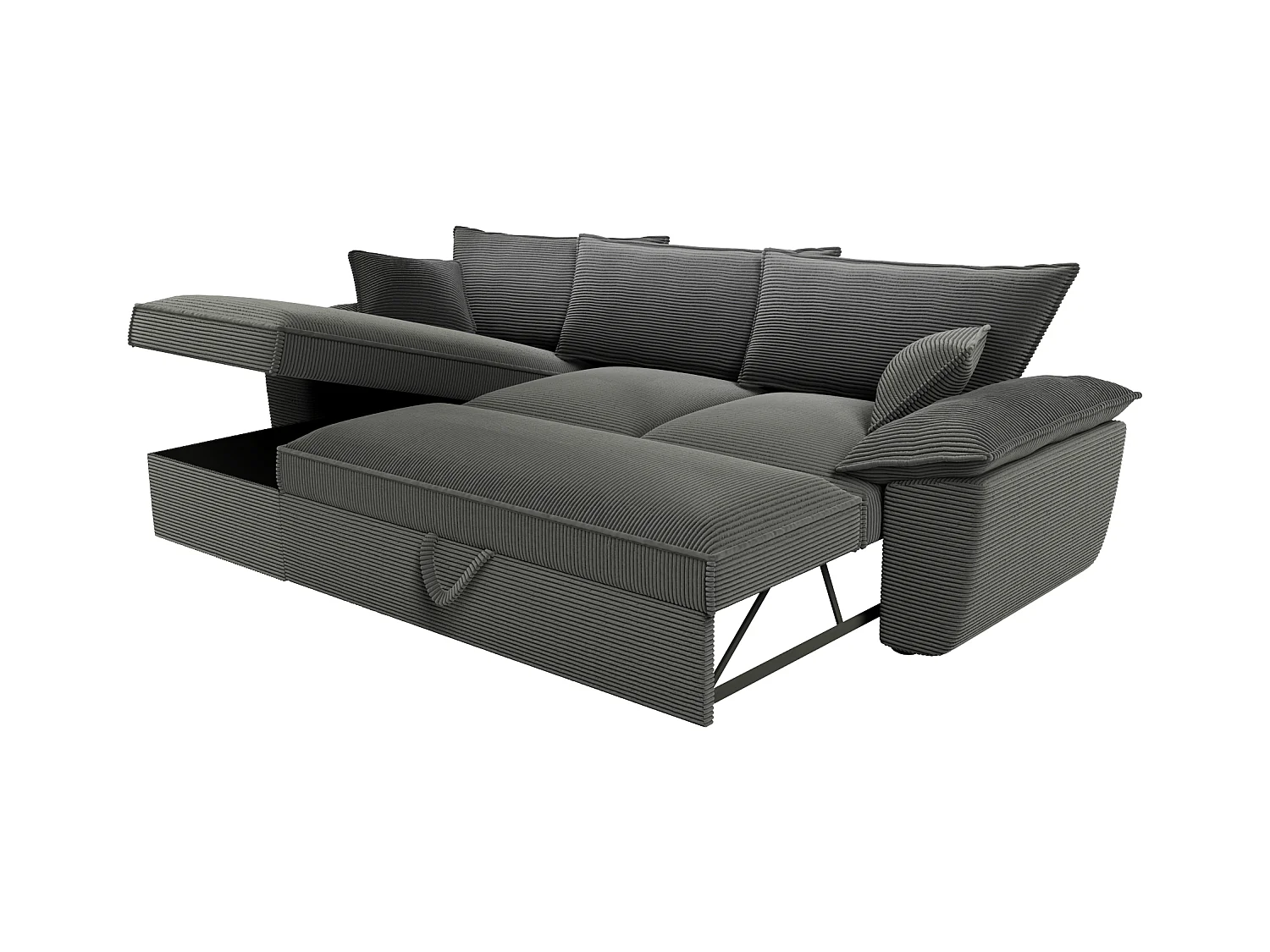 Canapé d'angle gauche convertible en velours côtelé gris foncé avec coffre de rangement GUILLERMO II