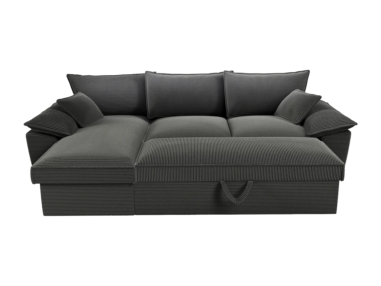 Canapé d'angle gauche convertible en velours côtelé gris foncé avec coffre de rangement GUILLERMO II