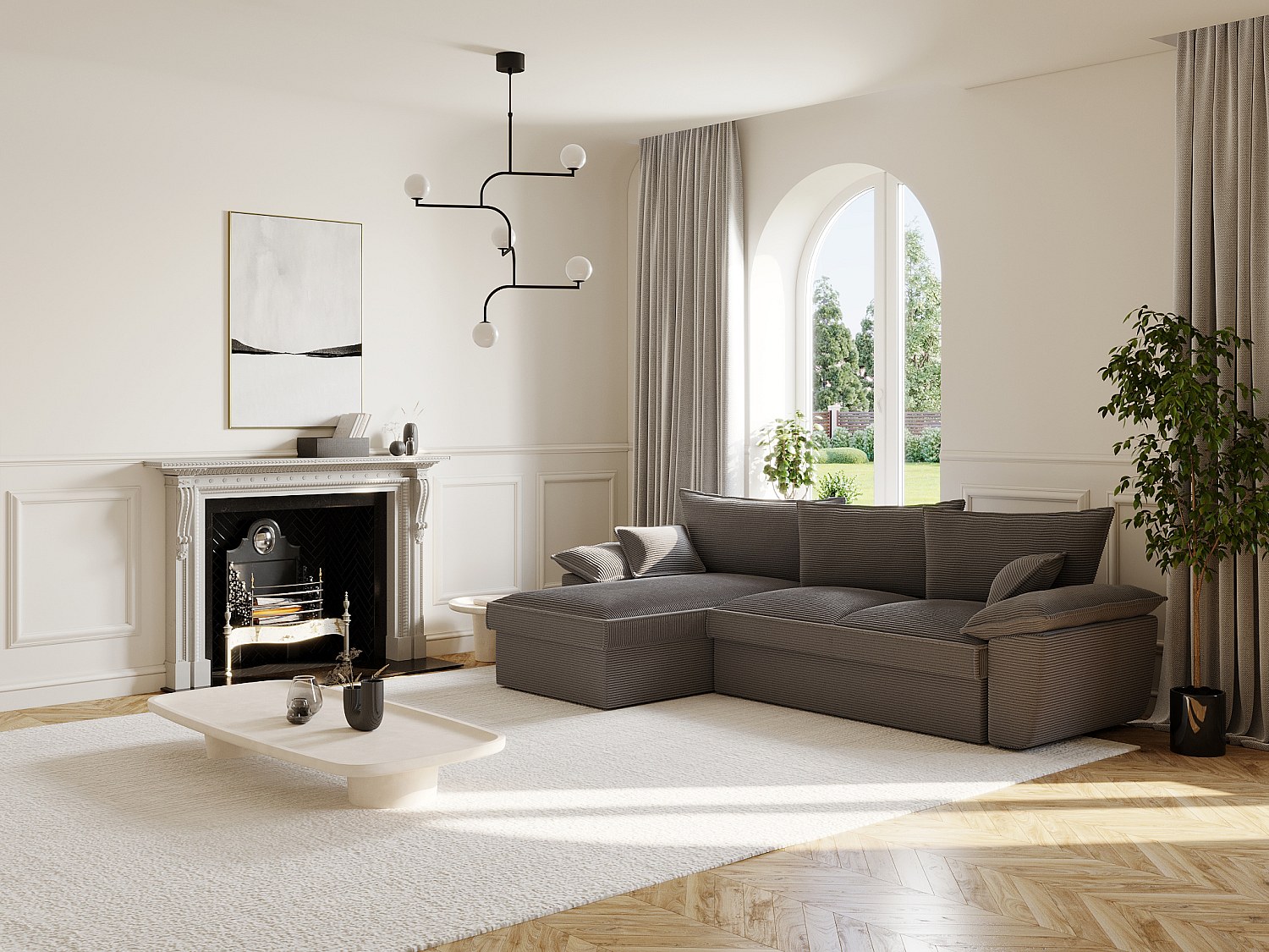 Ecksofa mit Schlaffunktion + Bettkasten - Ecke links - Cord - Dunkelgrau - günstig online kaufen