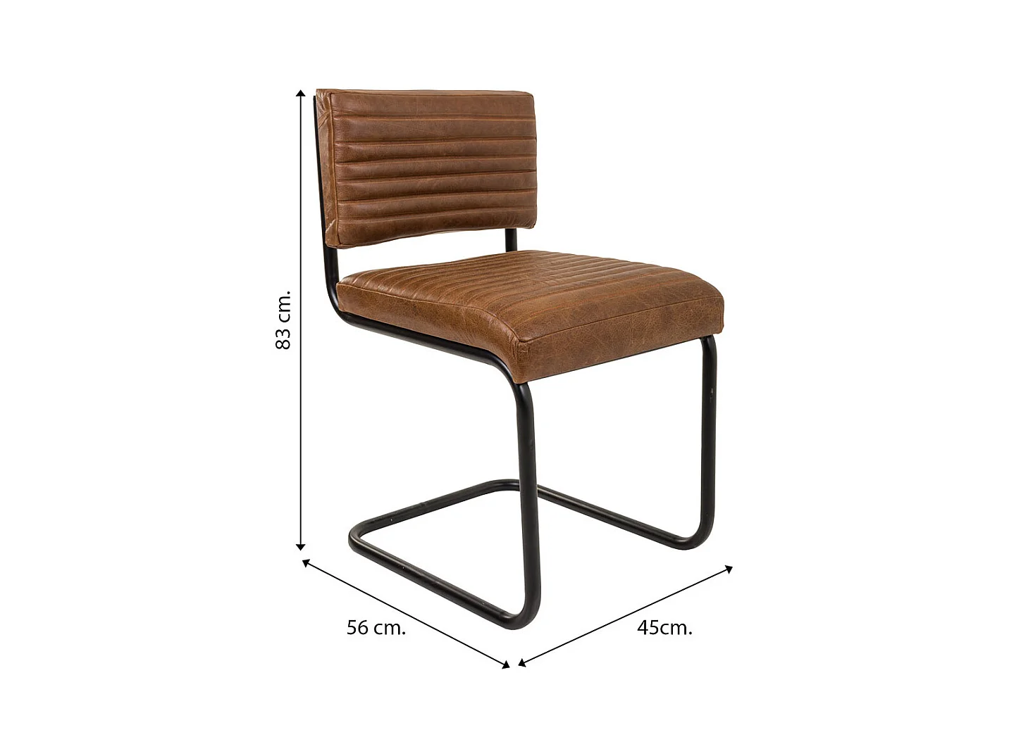Sedia in metallo e pelle marrone 45x56x83h