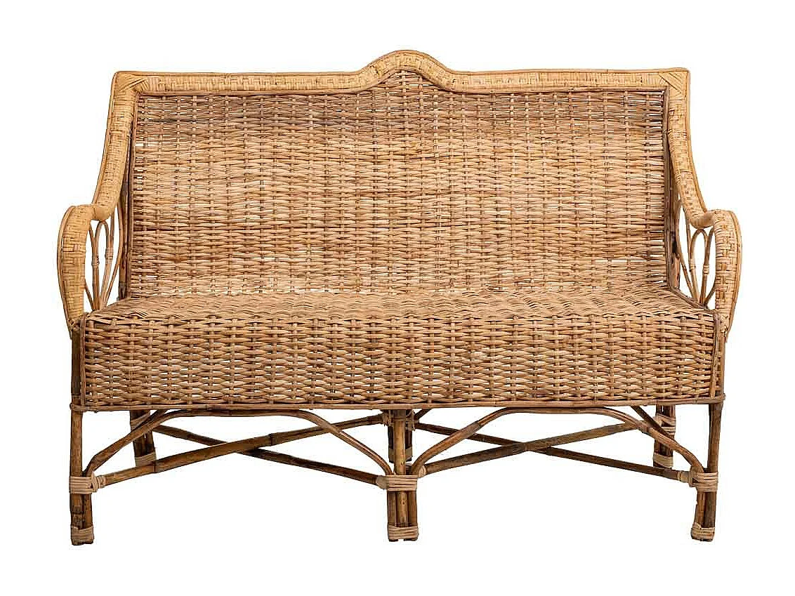 Sofá de bambú y ratán marrón 130x48x99