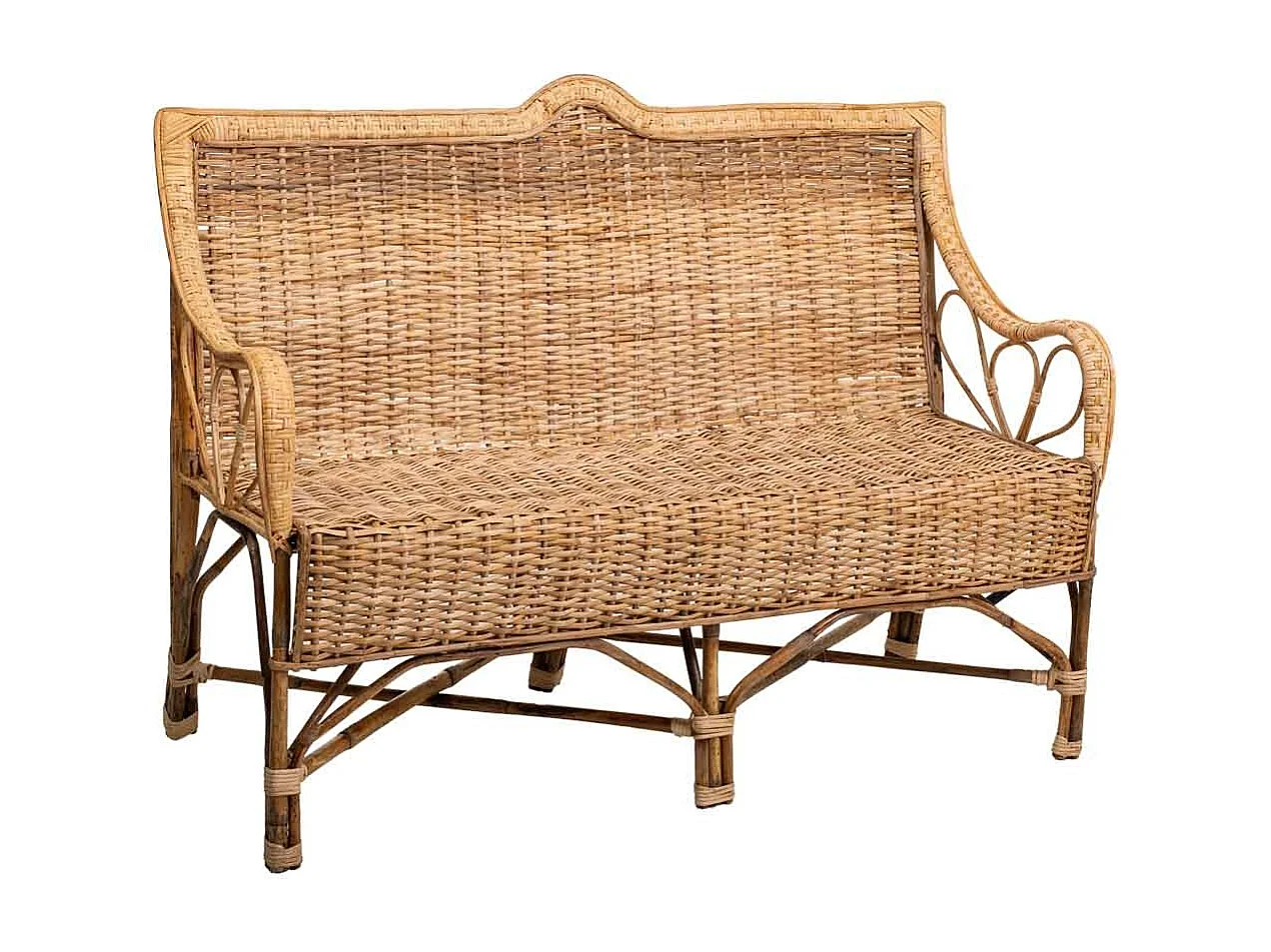 Sofá de bambú y ratán marrón 130x48x99