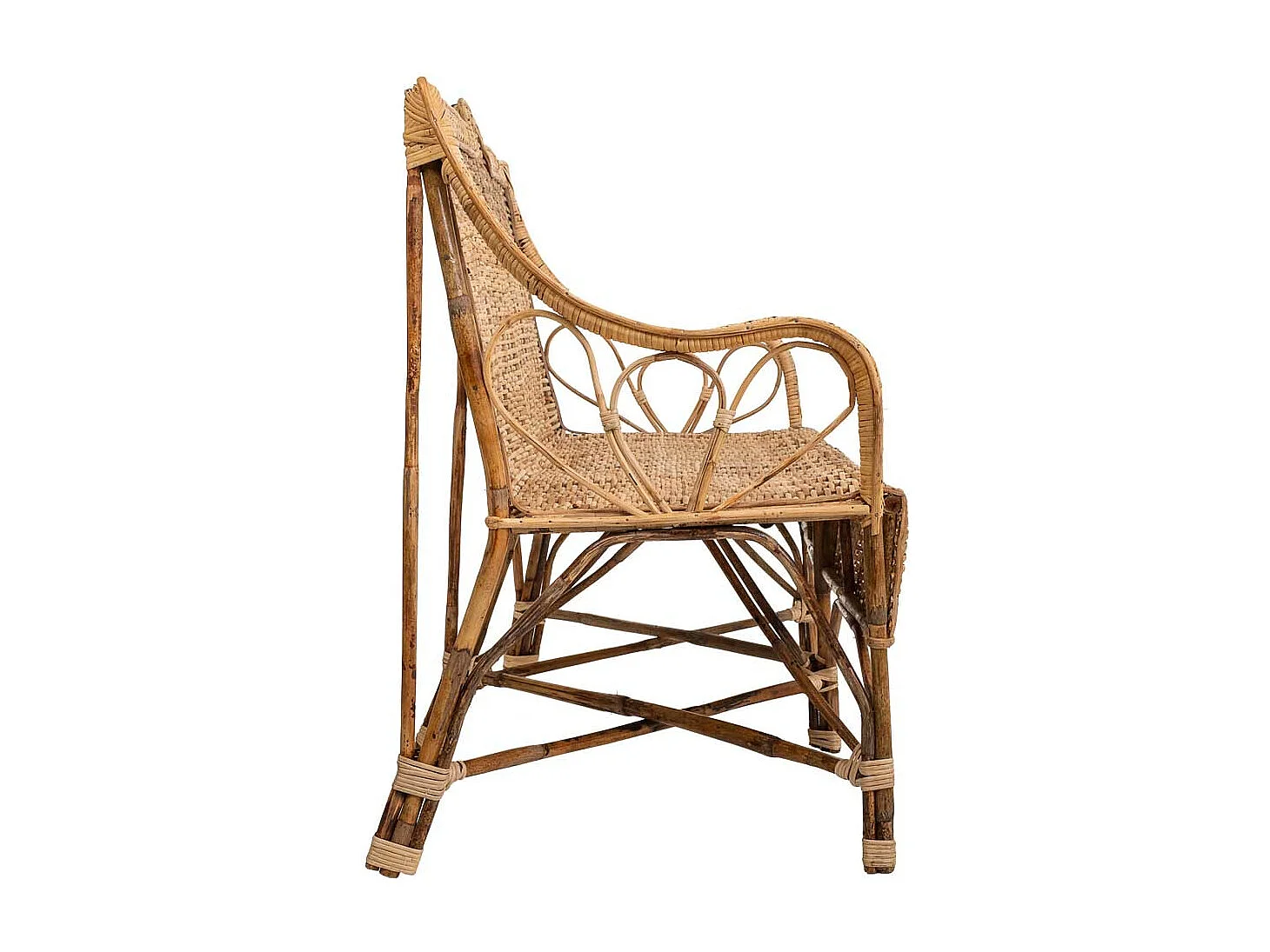 Sofá de bambú y ratán marrón 130x48x99