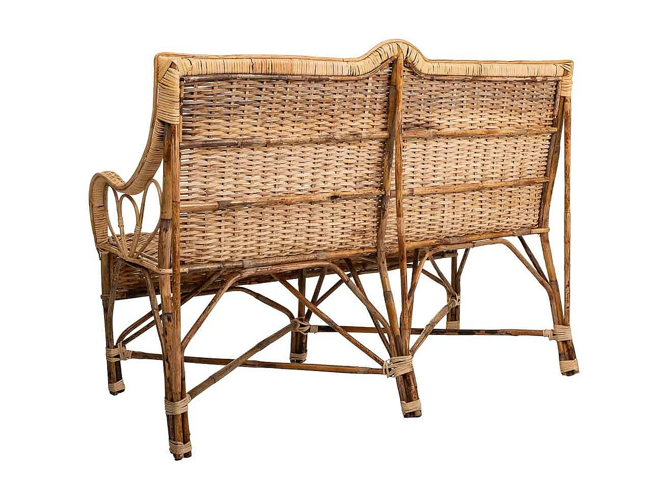 Sofá de bambú y ratán marrón 130x48x99