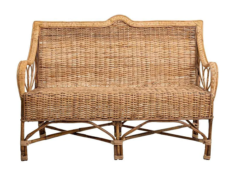 Sofá de bambú y ratán marrón 130x48x99