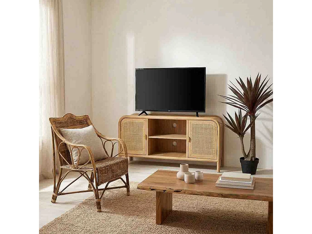 Poltrona bambu e rattan marrom 64x48x99