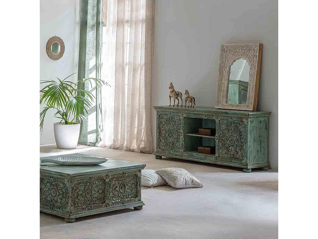 Aparador de madeira verde 165x45x76