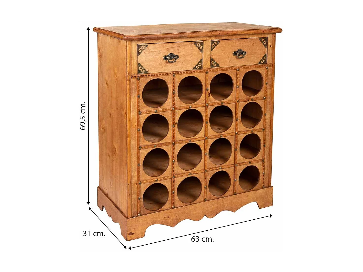 Armário para vinhos em madeira cor de mel 63x31x69,5