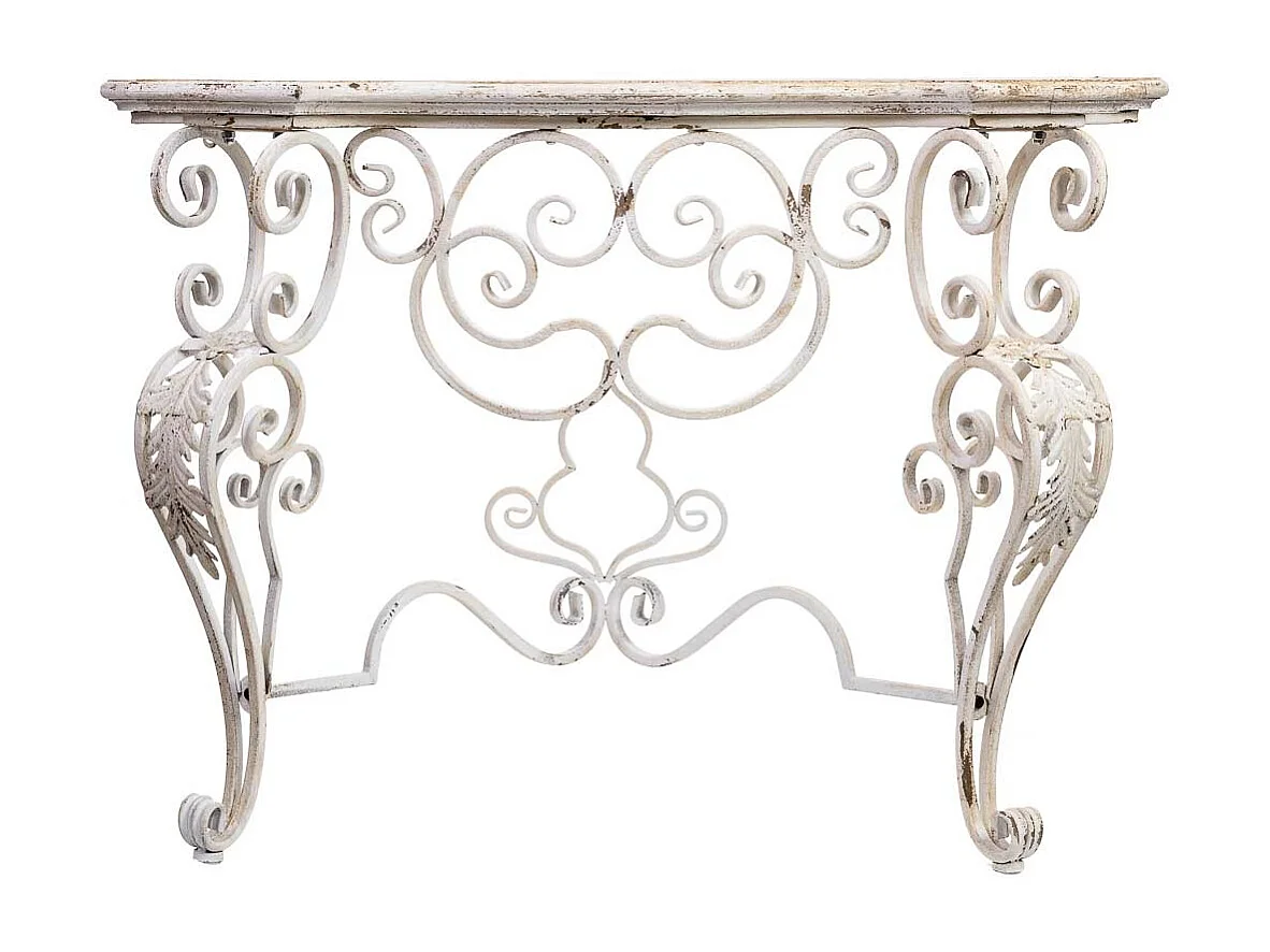 Entree van hout en metaal met een verouderde witte afwerking, die een unieke stijl en comfort biedt